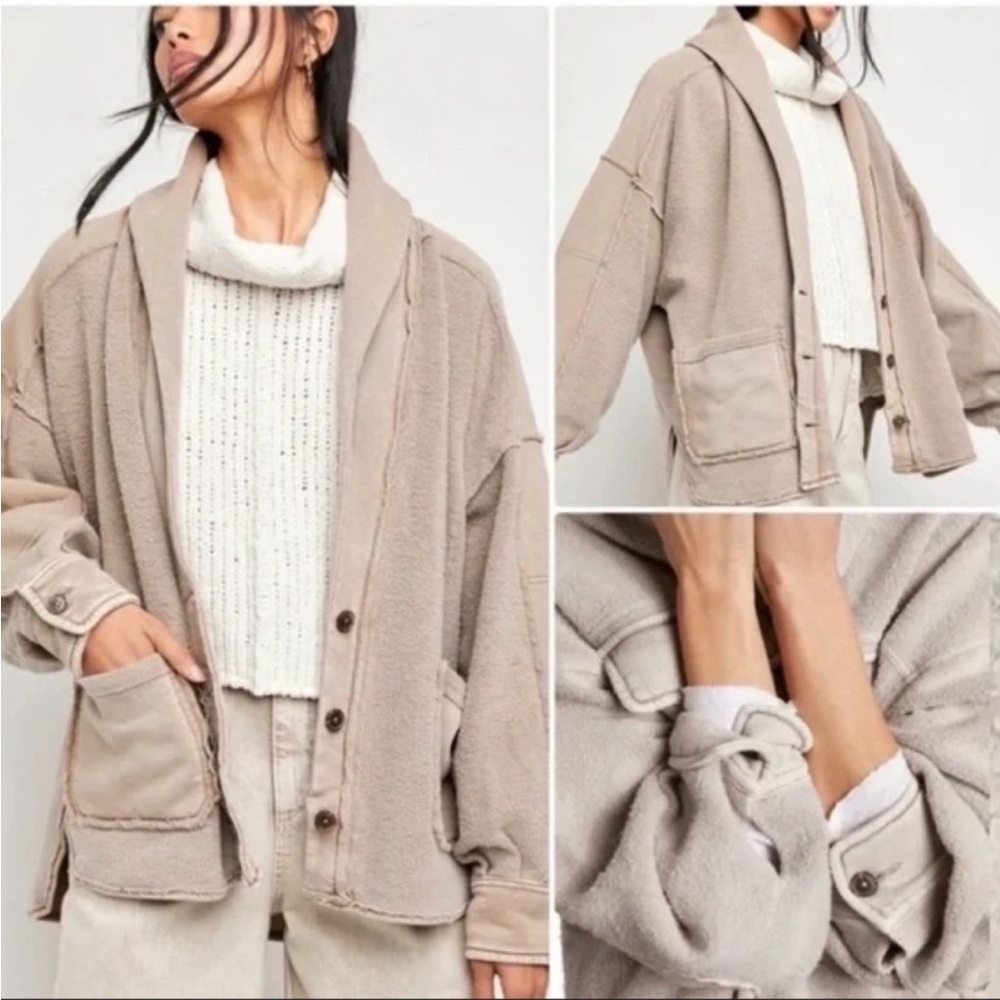 Free People Jordan Sherpa Teddy Slouchy Oversized Jacket Boho Tan Medium - Picture 11 of 11
